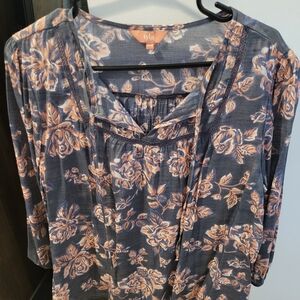 Women's Floral Blouse - Navy and Peach